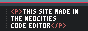 A button reading 'this site made in the neocities code editor', surrounded by HTML paragraph tags.